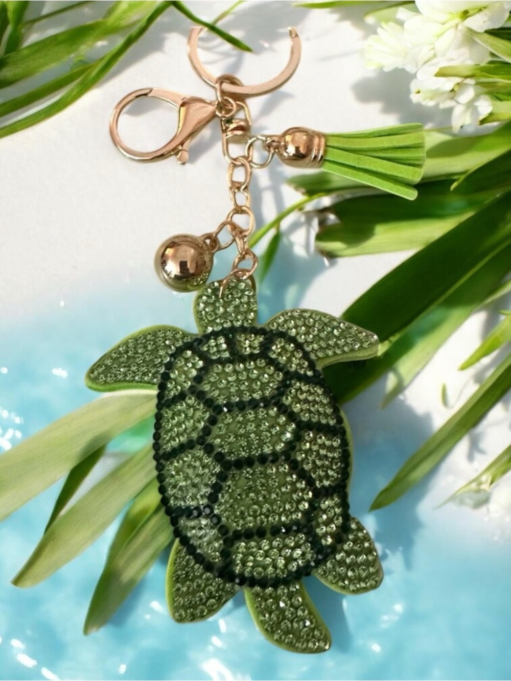 Green Turtle Keychain‎ & Bag Charm with Rhinestones New Handbag Accessory